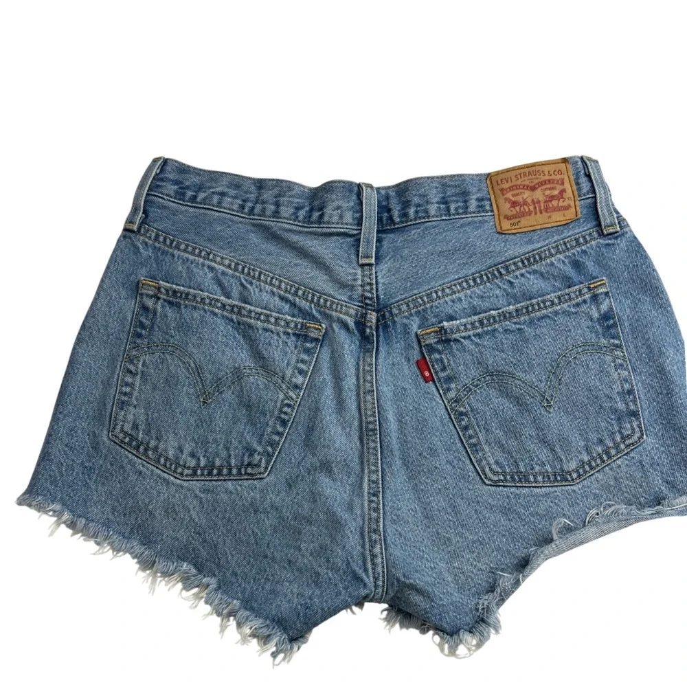 Levi's 501 Original‎ Cut Off Shorts Women 29 Blue Distressed Denim High Rise F1